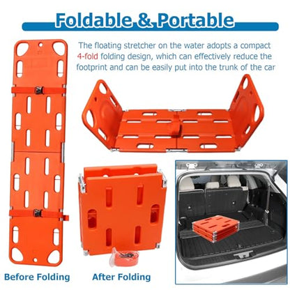 Foldable Spine Board Stretcher 75'' x 18.5'' - Portable Water-Resistant Emerncy Backboard for Pacs, Lifeguards, Pool & First Aid Training