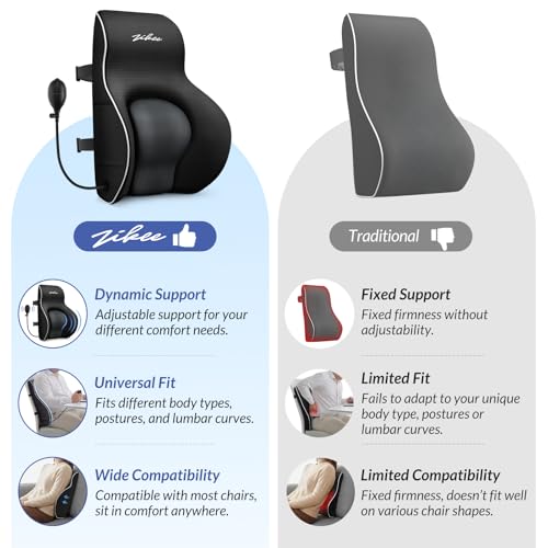 Adjustable Airbag Lumbar Support Pillow Provides Comfortable Support Back Pain Relief and Improves Posture, Ergonomic Memory Foam Back Support Pillow for Office Chair, Car, Home