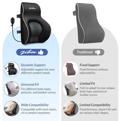 Adjustable Airbag Lumbar Support Pillow Provides Comfortable Support Back Pain Relief and Improves Posture, Ergonomic Memory Foam Back Support Pillow for Office Chair, Car, Home