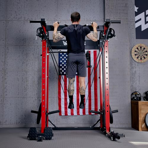 MAJOR FITNESS F22 Power Rack, 1600lbs All-in-One Squat Rack with Dual Pulley System, Heavy-Duty Steel Frame, Attachments & Storage for Home Gym Strength Training - color: Black, style: F22 (with Bench Elite BK & 230LB NEW & 7ft Bar)