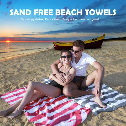 Your Choice Microfiber Beach Towel Sand-Free Quick Dry (67"x35"/60"x30") - color: O-rose Red Stripes, size: Large(60x30")