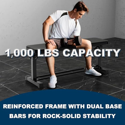 Extended Flat Weight Bench, Extra Long Workout Bench for Weightlifting and Strength Training, 1000lbs Capacity, Home Gym Equipment