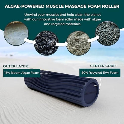 Tidal Roller - Dark Navy - Muscle Massage Foam Roller for Back Pain & Stretching - Firm and Ergonomic Wide Wave Textured - Yoga, Athletics, & Wellness - Full Size, 20" x 5" - color: Dark Navy