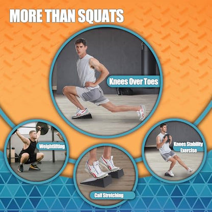 Squat Wedge for Deep Squats Non-Slip: Blocks for Mobility & Leg Training | Heavy-Duty Wedges for Heel Elevated Goblet Squats Barbell Workout & Mobility Training with Guide & Carry Bag for Home Gym