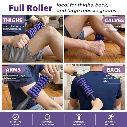 3-in-1 Muscle Roller Stick, Manual Massage Tool with 8 Adjustable Gears & POM Core, Customizable Deep Tissue Relief for Neck, Back, and Calves, Portable Post-Workout Recovery (Purple)