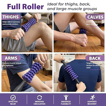 3-in-1 Muscle Roller Stick, Manual Massage Tool with 8 Adjustable Gears & POM Core, Customizable Deep Tissue Relief for Neck, Back, and Calves, Portable Post-Workout Recovery (Purple)