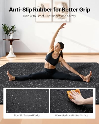 VEVOR 0.56Inch 48sq.ft 12 Tiles Gym Flooring for Home Gym, Rubber Top with High Density EVA Foam, 24 x 24In Gym Floor Exercise Equipment Mats, Interlocking Gym Mats, Puzzle Workout Mats, Black & Gray