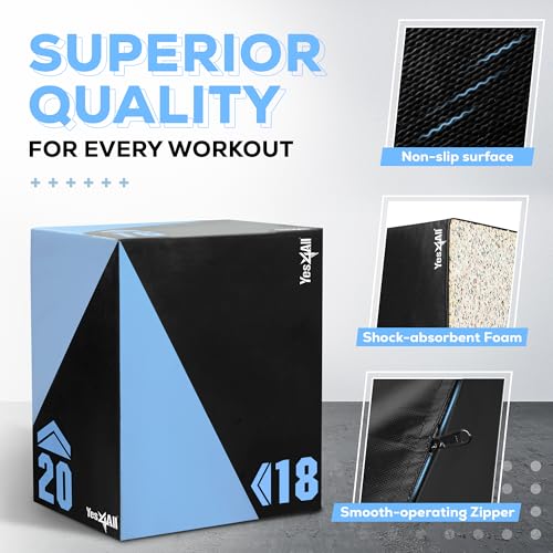 Yes4All 3 in 1 Foam Plyometric Jump Box for Training & Conditioning - Plyo Jump Box for Fitness Workout Exercise - color: B. 20" x 18" x 16" - 27 lbs
