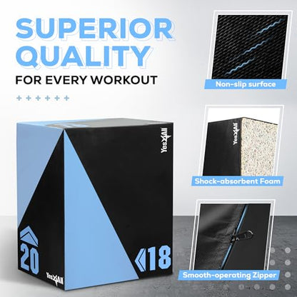 Yes4All 3 in 1 Foam Plyometric Jump Box for Training & Conditioning - Plyo Jump Box for Fitness Workout Exercise - color: B. 20" x 18" x 16" - 27 lbs