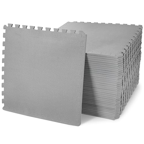 BalanceFrom Puzzle Exercise Mat 1/2" Thick, EVA Interlocking Foam Floor Tiles for Home Gym, Mat for Home Workout Equipment, Floor Padding for Kids, Gray, 24 in x 24 in x 1/2 in, 144 Sq Ft - 36 Tiles - color: Grey, style: 1/2” Thick, 144 Square Feet