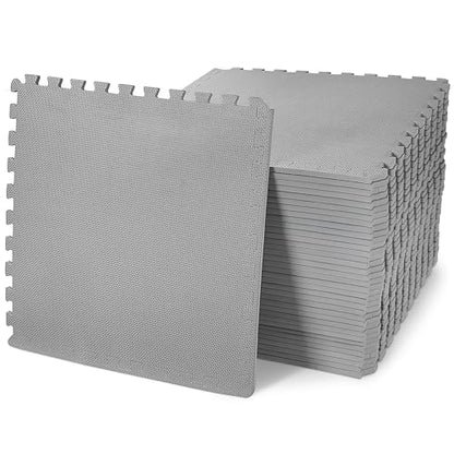 BalanceFrom Puzzle Exercise Mat 1/2" Thick, EVA Interlocking Foam Floor Tiles for Home Gym, Mat for Home Workout Equipment, Floor Padding for Kids, Gray, 24 in x 24 in x 1/2 in, 144 Sq Ft - 36 Tiles