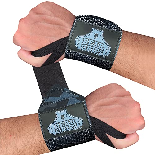 Bear Grips Wrist Wraps for Weightlifting | Weight Lifting Wrist Straps for Weightlifting | Extra Strength Gym Wrist Wraps | Two Wrist Wrap Per Pack | 12” & 18” | Lifting Wrist Wraps for Men & Women - color: Extra Strength: Black Camo