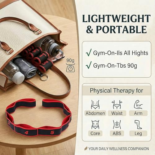 Stretch Bands for Exercise: 8-Section Elastic Exercise Band with Loops, Flexibility Stretching Strap Resistance Bands for Working Out, Leg Glutes Yoga Physical Therapy Fitness Equipment (Black)