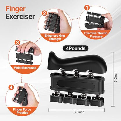 Grip Strength Trainer Kit (5 Pack) Adjustable Resistance Hand Gripper,Finger Exerciser,Hand Extension Exerciser,Stress Relief Ball and Forearm Workout Ring for Muscle Building Injury Recover - color: BLACK