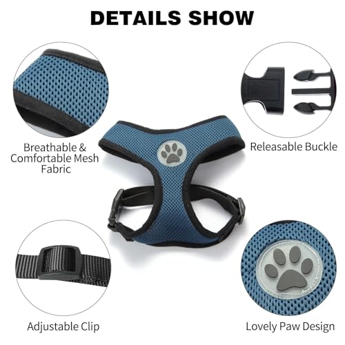 BINGPET Small Dog Harness, No Pull Step-in Puppy Pet Vest, Blue - color: Navy Blue, size: S (NECK: 12", CHEST: 14"-18")