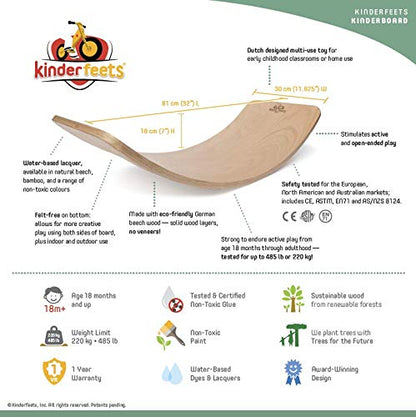 Kinderfeets, Kinderboard, Waldorf Original Wooden Balance Board for Toddlers, Kids, Teens, Adults