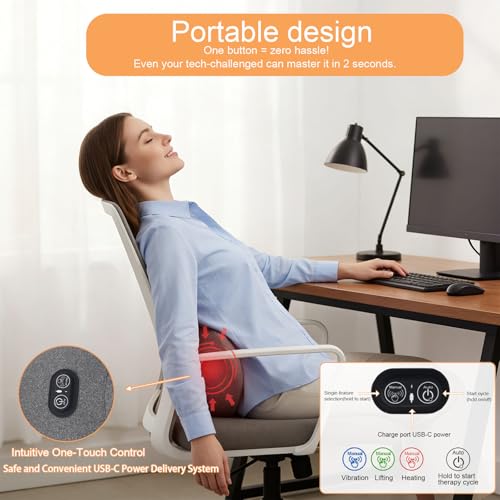 3-in-1 Lumbar Massager with Heating/Vibration/Adjustable Traction Memory foam lumbar pillow conforms to the spine's natural curve for relaxation Smart air cushion Ideal for home, office, or in-car use