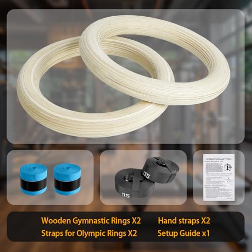 32mm Wooden Gymnastic Rings with Quick-Adjust Numbered Straps for Enhanced Workout Control, Designed for Strength Training, Home Gym, Calisthenics & Travel Fitness