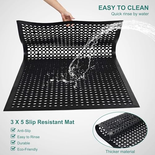 Rubber Floor Door Mats Outdoor Entrance Commercial Restaurant Kitchen Anti Fatigue Rubber Drainage Mat New Non Slip Bar Floor Mat for Garage Use Black 36inch x 60inch from SallyMall - size: 60"L x 36"W x 0.4"Th