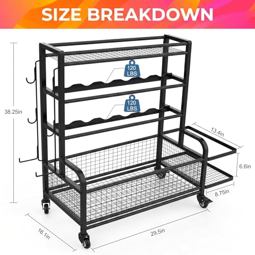 4-Tier Dumbbell Rack & Home Gym Storage, Heavy-Duty Weight Rack Stand with Lockable Wheels, 350LBS Capacity Workout Equipment Organizer for Kettlebells, Yoga Mats and Balls, Black