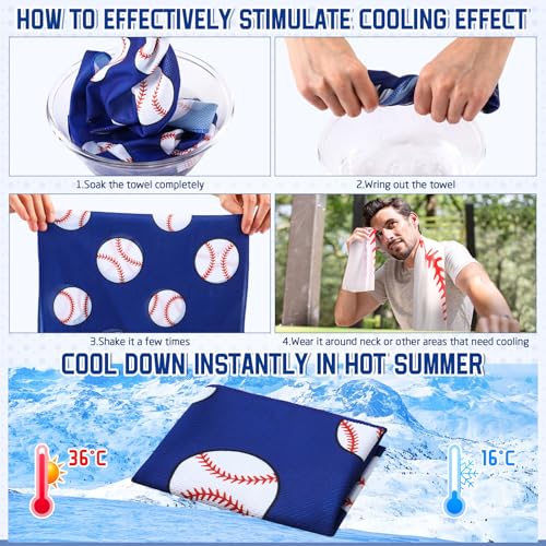 24 Pcs Sports Cooling Towels Baseball Basketball Softball 40 x 12 Inch Breathable Soccer Football Volleyball Microfiber Ice Towel Fast Drying for Sport Party Favors Team Gift(Blue,Baseball)