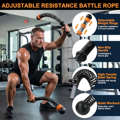 RYACO Ropeless Battle Ropes for Home Gym – Heavy Duty Portable Cordless Battle Ropes for HIIT,Strength& Low-Impact Aerobic Training for Men & Women,Equipped with Detachable Weight Rings, Counting Jump Ropes , Black