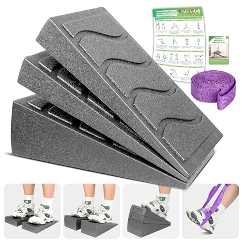 ODCPN Squat Wedge Block, 5 Adjustable Angles Slant Board for Calf Stretching with Stretching Strap & Poster, 520 LBS Heel Elevated Squat Wedge Capacity for Yoga, Ankle Physical Therapy & Mobility - color: Gray