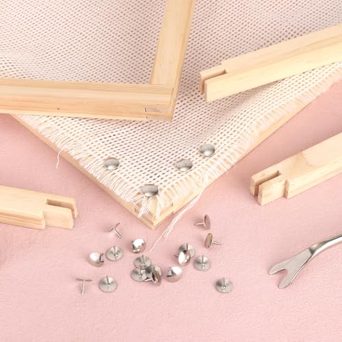 12pcs Needlepoint Stretcher Bars, 3 Sizes Wooden Needlework Canvas Stretcher Bars with Tacks Remover & Thumb Tacks Embroidery Stitch Frame Set for Canvas Stretching Craft Supplies