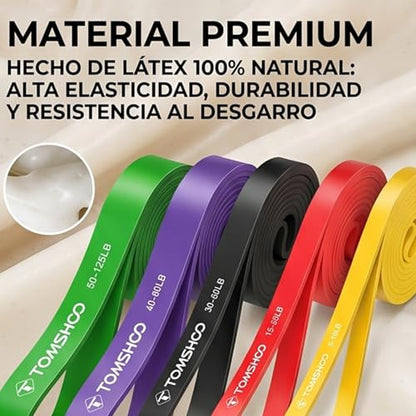 TOMSHOO 5 Packs Pull up Assist Bands, Resistance Bands with Straps Handles and Door Anchor, Stretch Bands,Exercise Bands with Guide for Fitness