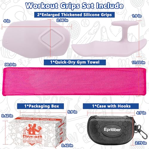 Large Anti-Slip Gym Workout Grips for WeightLifting,Silicone Hand Protector - color: Pale Pink