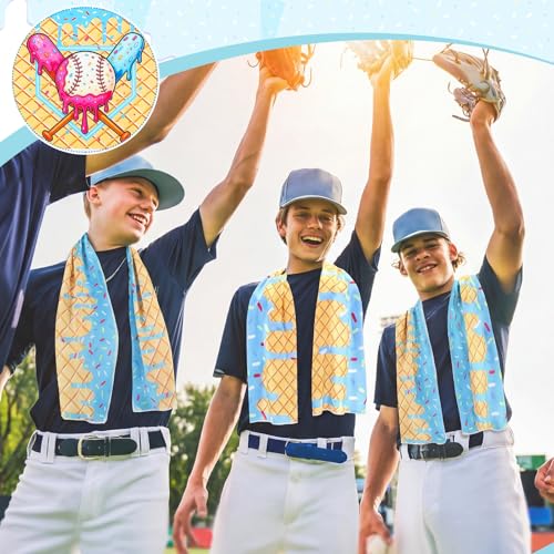 12 Pcs Cream Drip Baseball Cooling Towels 40"x12" Ice Drip Cooling Towels Microfiber Sweat Sport Rags Absorbent Chilly Washcloth for Hot Weather Workout Gym Coach Gift Sport Party Favors - style: Cream Drip Baseball