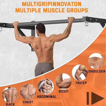 Pull Up Bar Wall Mounted, Heavy Duty 650 lbs Capacity Chin Up Bar, 48" Multi-Grip Strength Training Pull-up Bars, for Home Gym Garage/Backyard Total Body Workout, Ease Of Use Mounting - color: Black