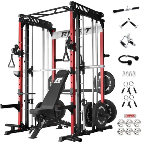 RitFit M1 Pro Smith Machine Cable Crossover Power Cage Home Gym - color: RED, size: M1 PRO (With BP260)