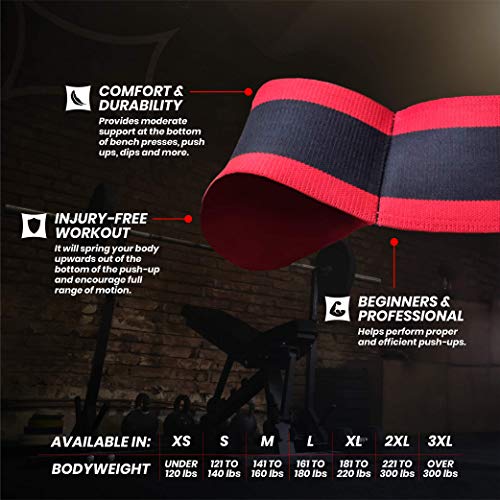 Sling Shot Mark Bell Push Up Exercise Assistance Workout Band for Men and Women to Assist with Bench Press, Dips, and Push Ups – (Level 1 Tension, Red/Black)