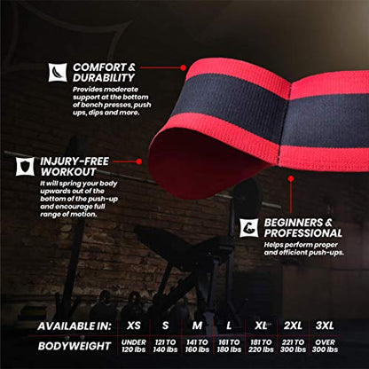 Sling Shot Mark Bell Push Up Exercise Assistance Workout Band for Men and Women to Assist with Bench Press, Dips, and Push Ups – (Level 1 Tension, Red/Black)