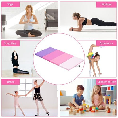 ZENOVA Gymnastics Mat 6'x3'x2''/4'x8'x2'' Exercise Mat Gym Mat for Home Aerobics Workout Foldable Tumbling Mat Children Gifts - color: 3FT x 6FT-- Gradient Pink