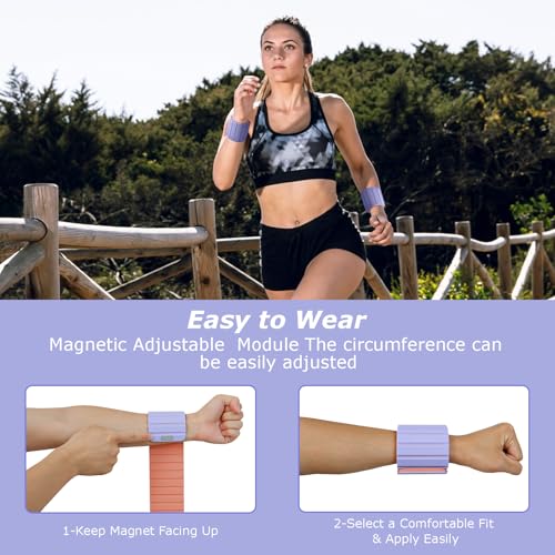 Magnetic Wrist Ankle Weights – Adjustable Ankle and Wrist Weights for Women & Men – 2 Pack (1LB Each) Stackable Magnetic Silicone Arm Bands Non-Slip, Waterproof, Easy Wear – Ideal for Pilates, Yoga, Running & Walking - color: Pink-Purple