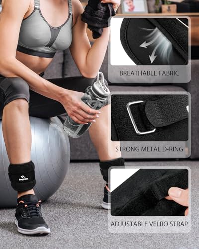 Ankle Weights, 1/2/3/4/6/8/10 LB 1 Pair Wrist Leg Arm Weight for Women, Men - color: Black, size: 4 lbs x2