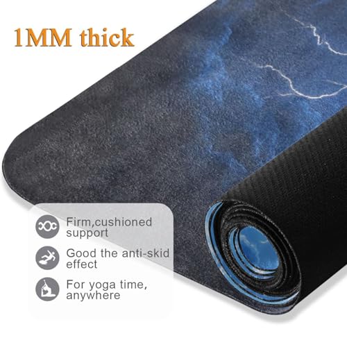 Kigai Travel Yoga Mat 71" x 24" Non Slip Natural Rubber Foldable Exercise Mat Ultra Thin 1.5mm Lightweight for Fitness, Pilates & Home Workout, Blue Lightning
