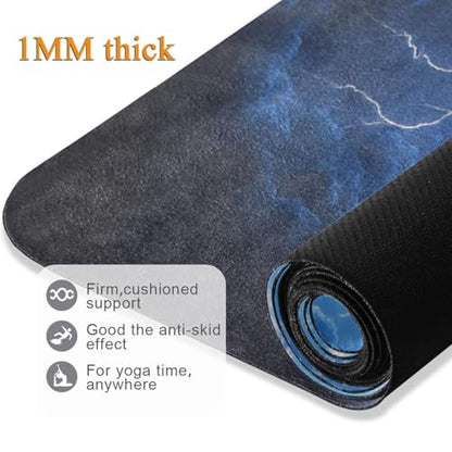 Kigai Travel Yoga Mat 71" x 24" Non Slip Natural Rubber Foldable Exercise Mat Ultra Thin 1.5mm Lightweight for Fitness, Pilates & Home Workout, Blue Lightning