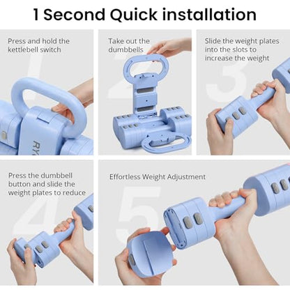 2-in-1 Adjustable Dumbbell Set for Women - 4 Levels (2.2lbs to 12.1lbs) - Home Gym Weights for Women at Home - Fitness Dumbbells - color: Blue