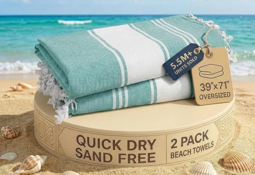 LANE LINEN Beach Towel Oversized, Super Absorbent, Durable - Hunter Green - color: 23: Hunter Green, size: Pack of 2