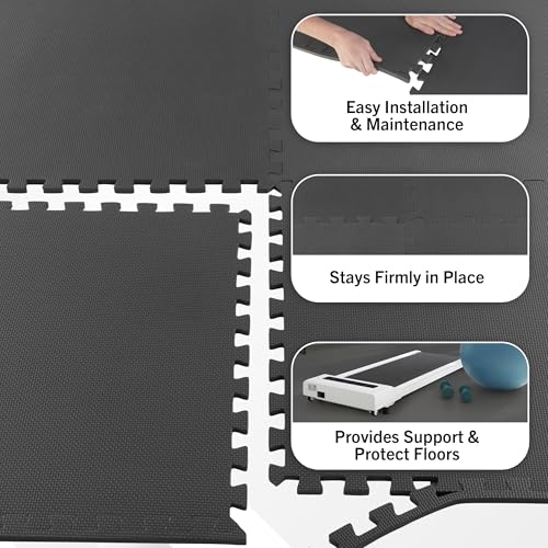 EVA Foam Mat Tiles 12-Pack - 48 SQ FT of Interlocking Padding for Garage, Playroom, or Gym Flooring - Exercise Mat or Baby Playmat by Stalwart (Gray)