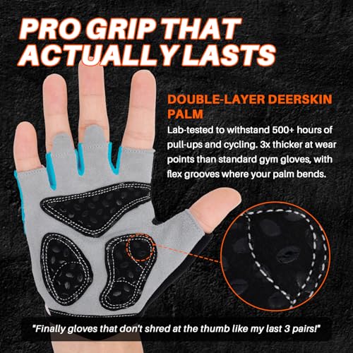 Workout Gloves for Men Women, Fingerless Weight Lifting Gloves with Genuine Suede Palm, Full Palm Protection, Enhanced Grip, Breathable Gym Gloves for Fitness Training Cycling Pull Ups