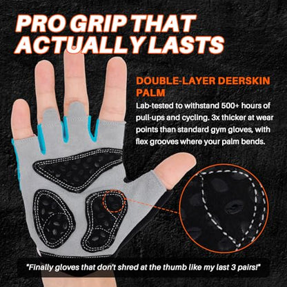 Workout Gloves for Men Women, Fingerless Weight Lifting Gloves with Genuine Suede Palm, Full Palm Protection, Enhanced Grip, Breathable Gym Gloves for Fitness Training Cycling Pull Ups