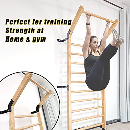 Swedish Ladder,Gymnastics Stall Bar, Wall Mounted Pull Up Bar- Solid Wood With11 Strategic Rods-86.6 Inches Height, 32 Inches Width, Indoor Gym Workout Yoga