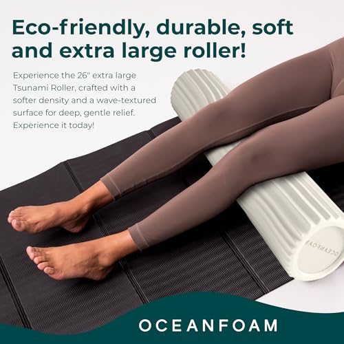 Tsunami Roller (Natural) - Extra-Large, 26" x 5.9" - Soft, Textured Foam Roller for Physical Therapy, Back Pain, Exercise & Stretching - Wave Textured - Yoga, Athletics, & Wellness