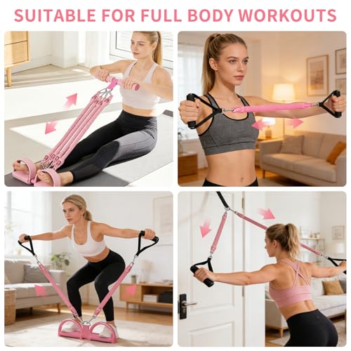 2026 Upgrade Foot Pedal Resistance Band,4-Tube Elastic Sit-Up Pull Rope for Men and Women,Multifunction Strength Training Pedal Pullerwith Handle Body Foot Resistance Rope, Home Fitness