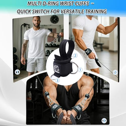 J Bryant Adjustable Wrist Cuffs with Multiple D-Rings, Weight Lifting Straps for Cable Machines, Strength Training, Fitness & Bodybuilding