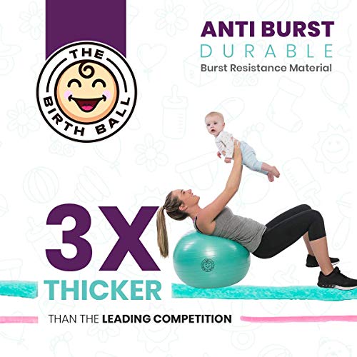 The Birth Ball - Birthing Ball for Pregnancy & Labor - 18 Page Pregnancy Ball Exercises Guide by Trimester - Non Slip Socks - How to Dilate, Induce, & Reposition Baby for Mom - size: 65 cm